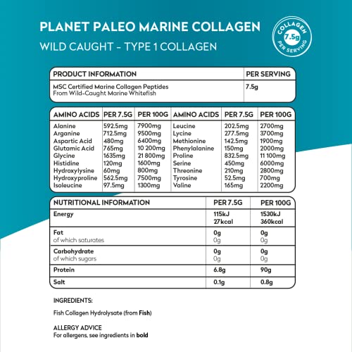 Pure Marine Collagen Powder (60 Servings, 450g) | for Healthy Skin, Hair and Nails, and Gut Health Planet Paleo buy supplements canada