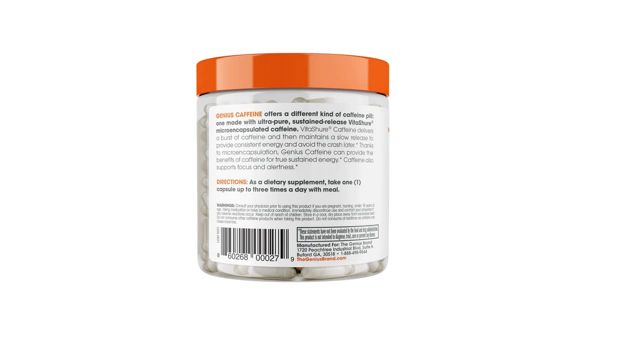 Genius Caffeine Pills 100mg, Extended-Release Microencapsulated Caffeine Pills The Genius Brand buy supplements canada