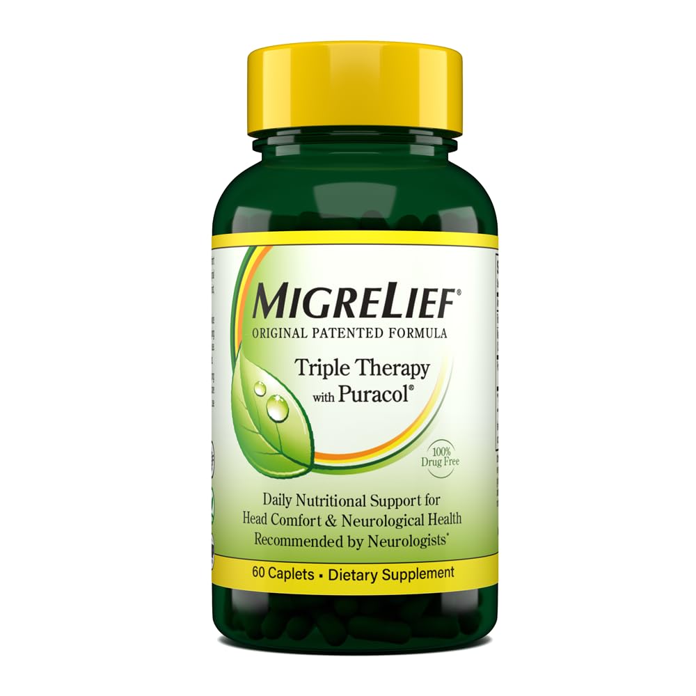 MigreLief Original Triple Therapy with Puracol - Nutritional Support for Migraine Sufferers - 60 Caplets/1 Month Supply MigreLief buy supplements canada