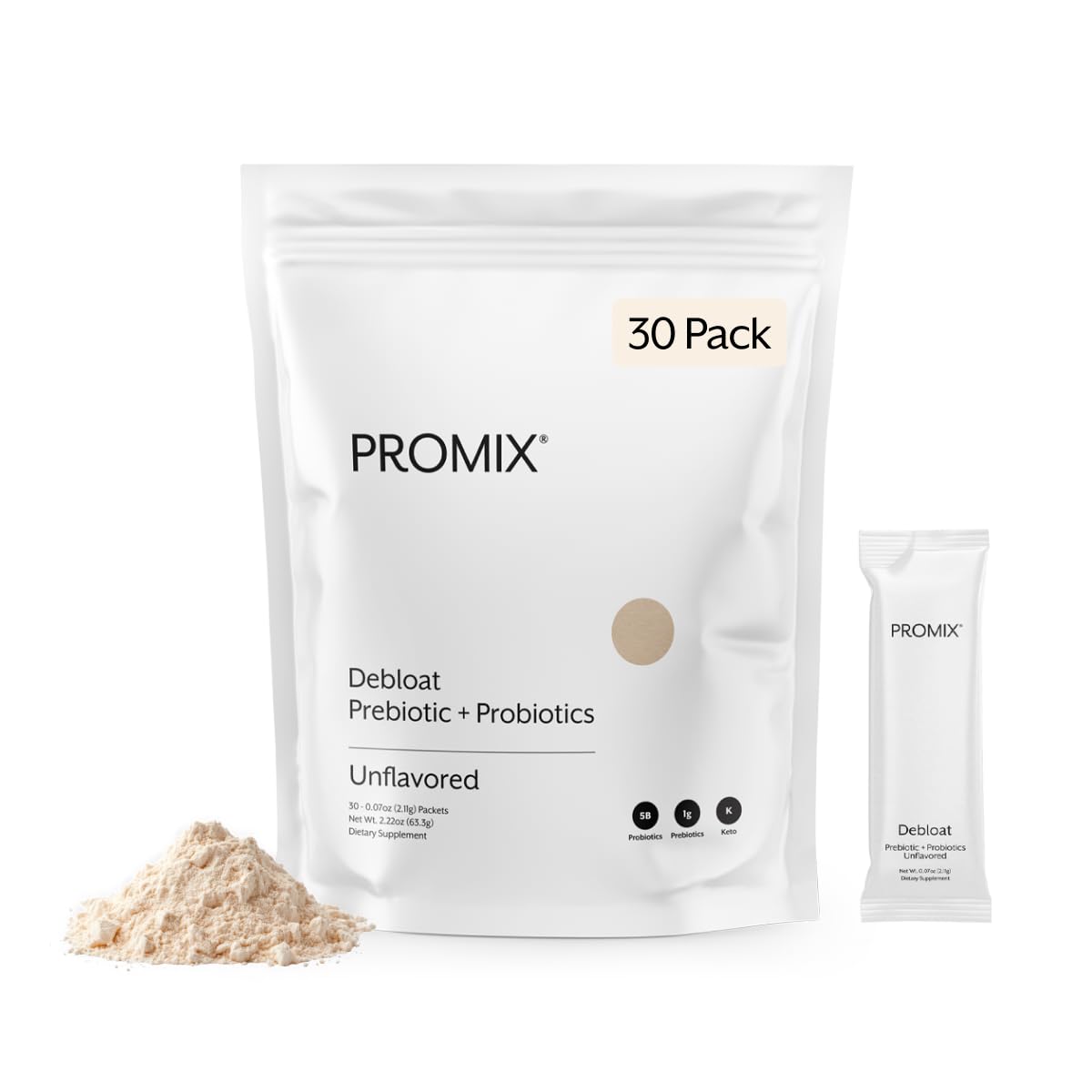 ProMix Nutrition Debloat Prebiotics and Probiotics Immune Support Supplement for Digestion, Cortisol Health, Gut Cleanse - Unflavored - 30 Servings (Pack of 30) ProMix Nutrition buy supplements canada