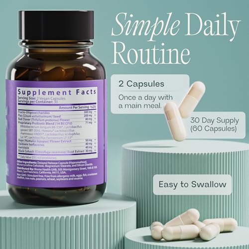 BIOMA Menopause Support Probiotics for Women - Hormone Free Hot Flash & Night Sweat Relief - Gut-Hormone Balance with Phytoestrogens, BB536, Delayed Release (60 Capsules - 30 Day Supply) BIOMA buy supplements canada