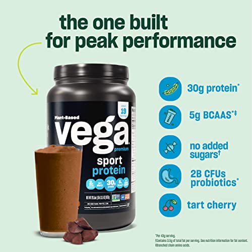 Vega Sport Premium Vegan Protein Powder, Chocolate - 30g Plant Based Protein, 5g BCAA Vega buy supplements canada