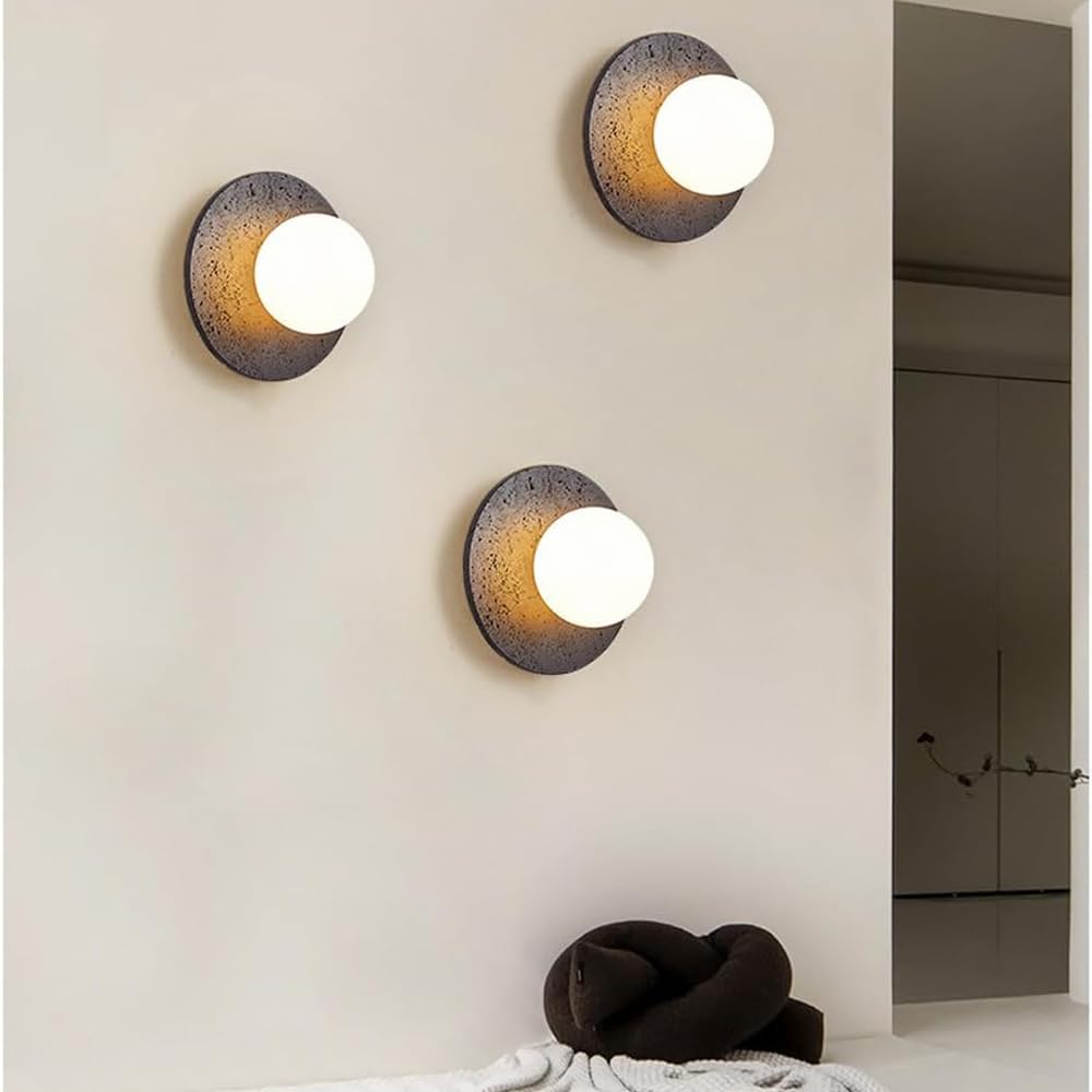 BFFGKGL Modern Natural Black Travertine Hallway Wall Sconce Nordic Creativity Round Transmittance Glass Bedside Wall Light Japanese Minimalist Aisle Wall Lamp For Living Room Stairs Living Room Balcon BFFGKGL buy supplements canada