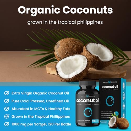 NutraChamps Organic Coconut Oil Capsules 2000mg - 120 Softgels Extra Virgin, Unrefined NutraChamps buy supplements canada
