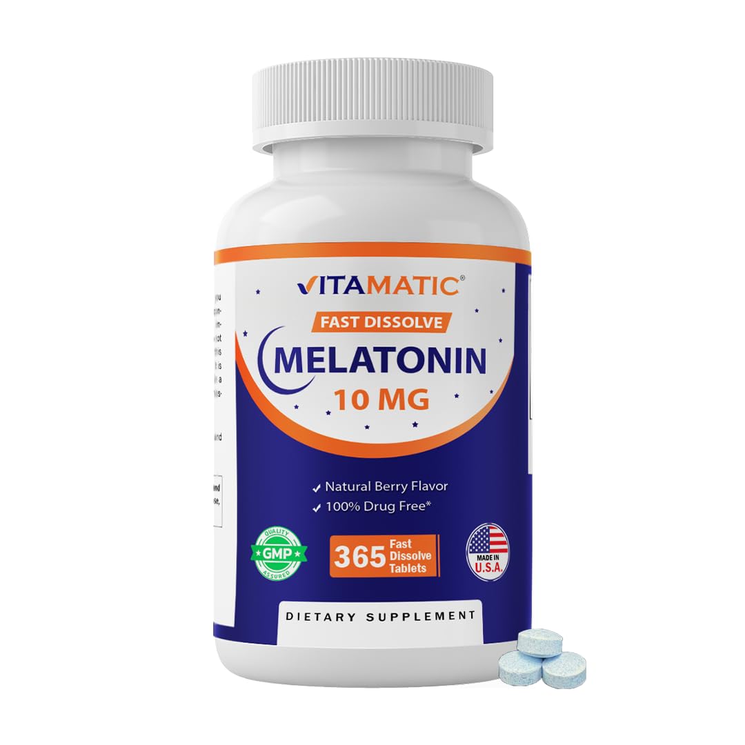 Vitamatic Melatonin 10 mg Fast Dissolve Tablets – Quick-Dissolving Sleep Support Supplement for Adults – Vegetarian, Non-GMO & Gluten-Free Vitamatic buy supplements canada