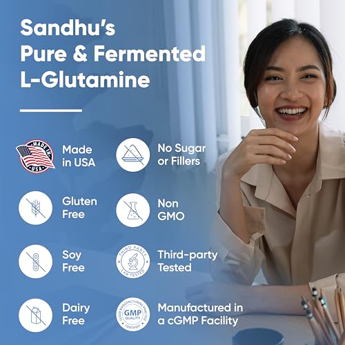 Sandhu's L-Glutamine - 100 Servings -Made in USA -500 Gram- Non-GMO- Amino Sandhu's buy supplements canada
