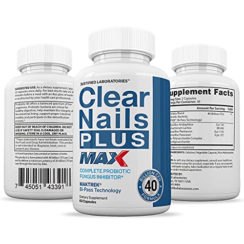 Justified Laboratories (2 Pack) Clear Nails Plus Max Pills 40 Billion CFU Probiotic Supports Justified Laboratories buy supplements canada