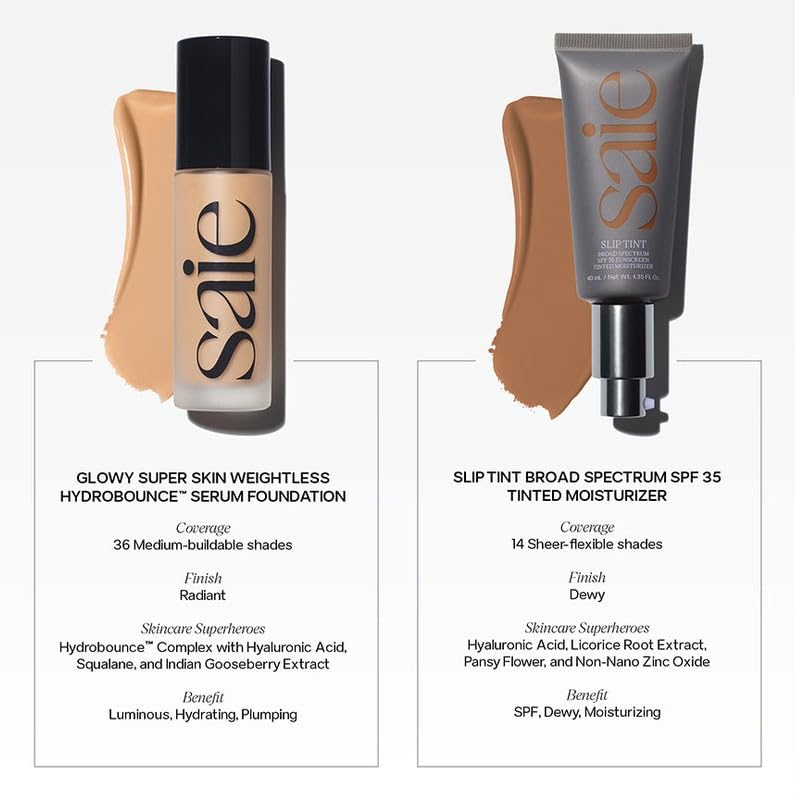 Saie Slip Tint Tinted Moisturizer with SPF 35 - Light Coverage, Glowy Skin Tint & Mineral Sunscreen for Face with Hydrating Hyaluronic Acid - Summer Makeup Essential - Shade Three + Half (1.35 oz) Saie buy supplements canada