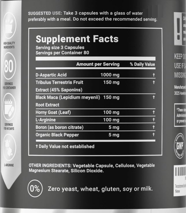 Testosterone Booster Supplement for Men | Boron supplement for men with Tribulus Terrestris, Black Maca, Horny Goat Weed, L-Arginine | Stamina, Endurance, Muscle growth & strength | 80 Servings B Life Company buy supplements canada