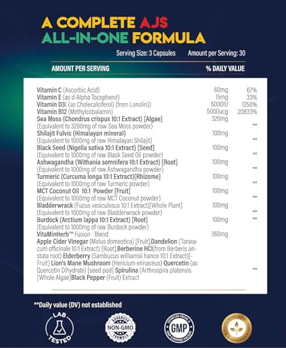AJS Sea Moss Capsules 3200Mg, Shilajit 1000Mg with Black Seed Oil, Ashwagandha AJS Nutrition buy supplements canada