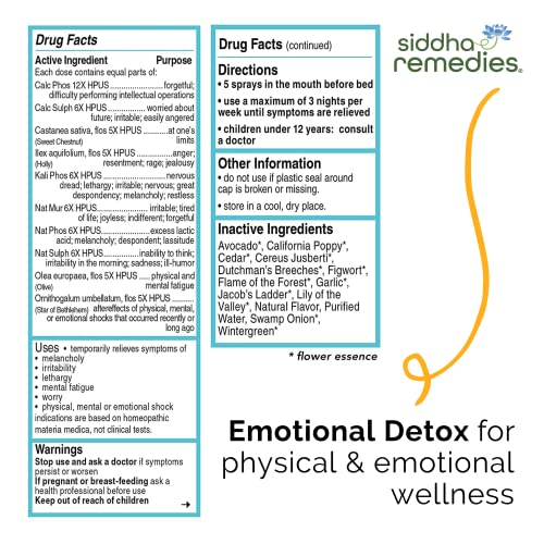 Siddha Remedies Emotional Detox Homeopathic Oral Spray for Melancholy, Irritability Siddha buy supplements canada