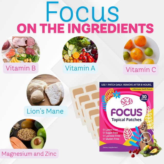 Swift Patch Focus Patch for Adults (30 Day Supply) + Proprietary Blend (Men and Women) - Help Kids and Adults Focus with Patches 22 Ingredients with Proprietary Formula Ultimate Swift Patch buy supplements canada