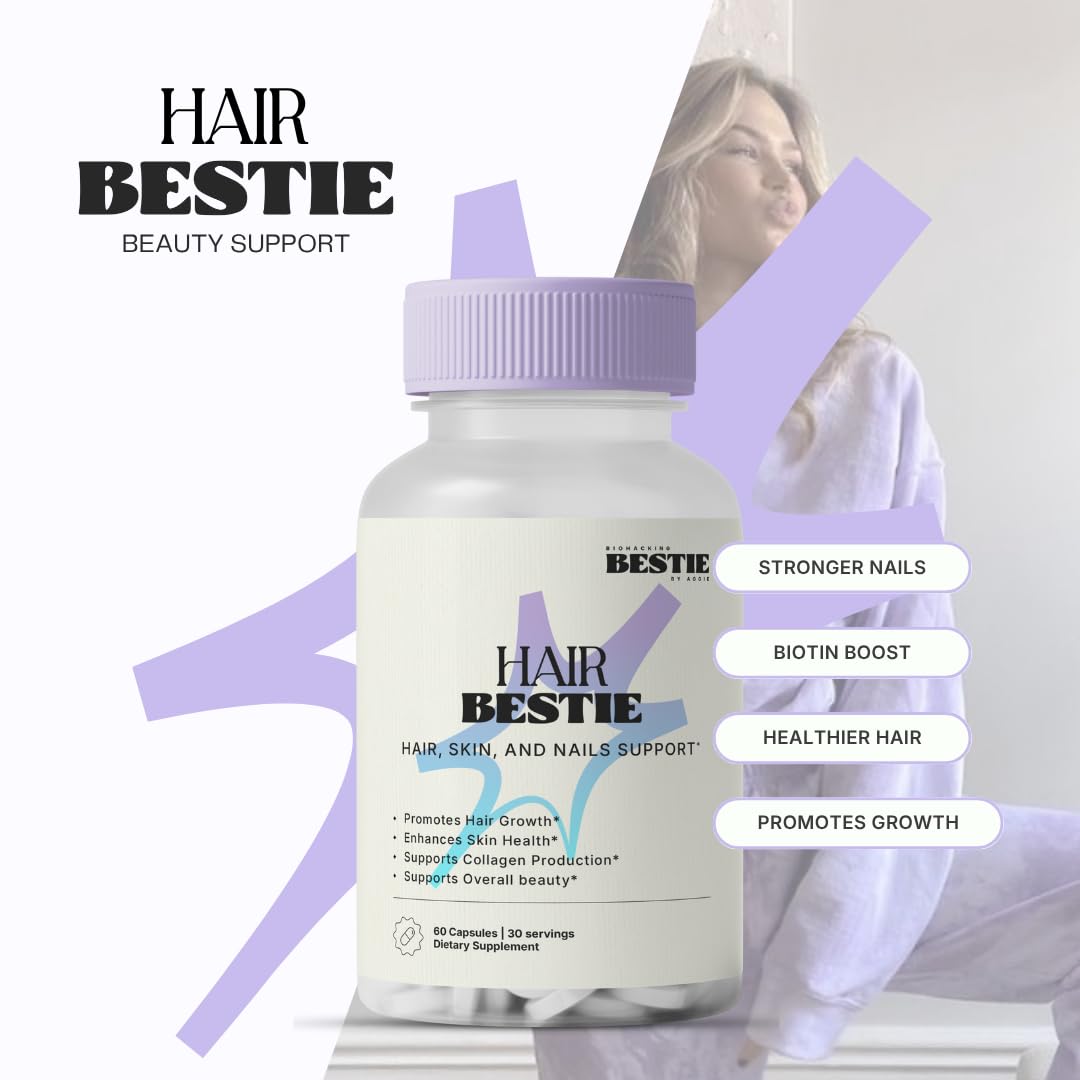 Biohacking Bestie Hair Bestie for Women & Men - Hair Growth Supplement with Biotin, Collagen, Vitamin B5, & Keratin, Support for Skin Health & Nails - 60 Capsules Biohacking Bestie buy supplements canada