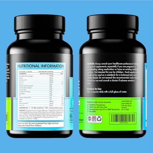 Marine Collagen Supplements - 90 Capsules with Vitamin C, Vitamin E, Hyaluronic Acid, Aloe Vera, Turmeric SASH Vitality buy supplements canada