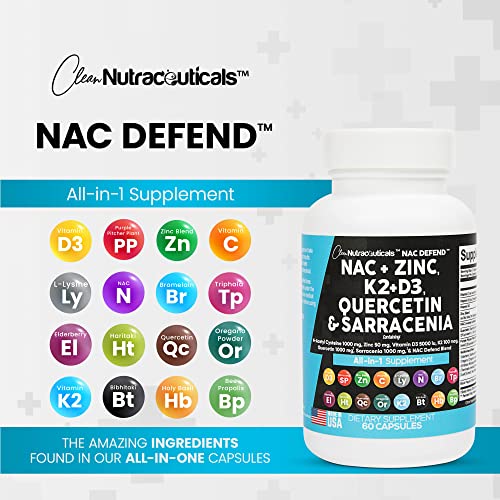 NAC Supplement N-Acetyl Cysteine 1000mg Vitamin D3 K2 Zinc Quercetin Clean Nutraceuticals buy supplements canada