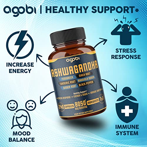 240 Capsules - 8 Month Supply - 7in1 Ashwagandha 8050mg - Combined With Fenugreek agobi buy supplements canada