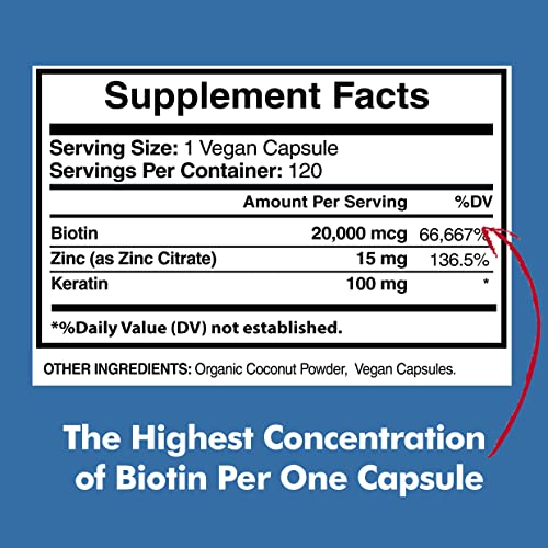 Biotin 20,000mcg with Keratin, Organic Coconut and Zinc, Hair Growth Supplements, Biotin American Standard Supplements buy supplements canada
