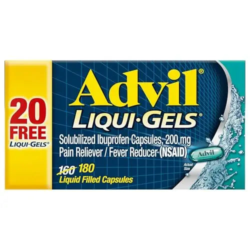 Advil Liqui-Gels Pain Reliever and Fever Reducer, Pain Medicine for Adults with Ibuprofen 200mg for Headache, Backache, Menstrual Pain and Joint Pain Relief - 180 Liquid Filled Capsules Advil buy supplements canada