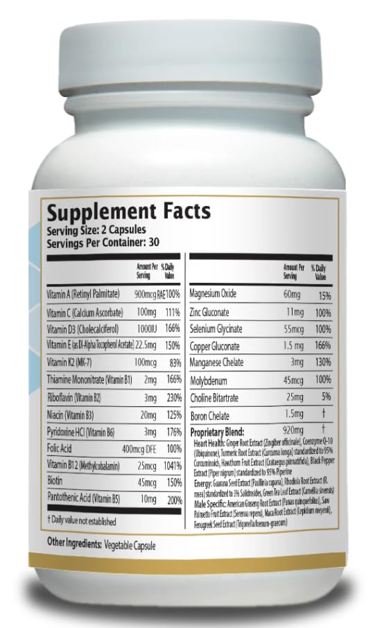 Men’s Multivitamin Supplement – Daily Energy, Immune & Heart Support – with Zinc, Magnesium, B12, CoQ10, Turmeric, Ginseng & More – 60 Vegetable Capsules – AnuMed AnuMed International buy supplements canada