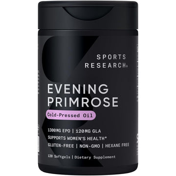 Sports Research Evening Primrose Supplement from Cold Pressed Oil - Softgels for Women’s Health & Skin Health - Gluten Free & Non-GMO GLA - High Potency 1300mg, 120 Count Sports Research buy supplements canada