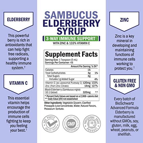 Elderberry Syrup for Kids and Adults - Natural Immune Support with Zinc and Vitamin C BioSchwartz buy supplements canada