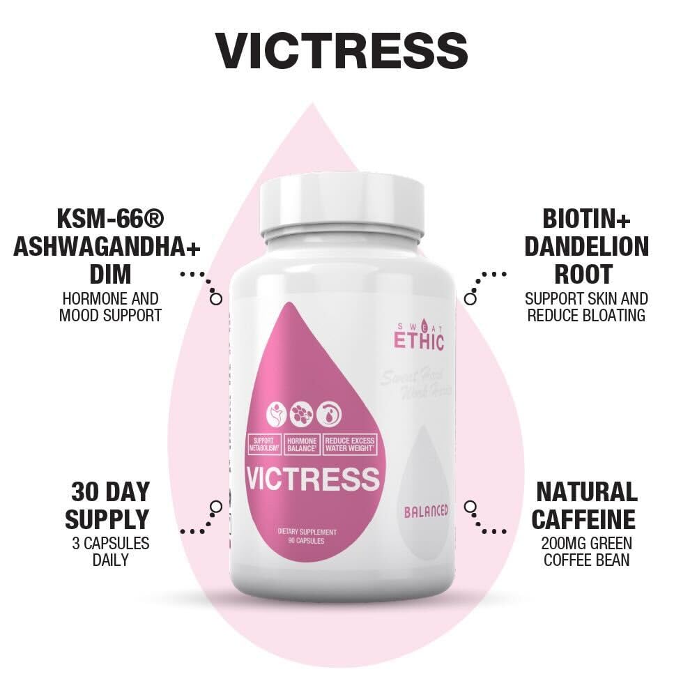 Sweat Ethic Victress, Hormone Balance Support for Women with KSM-66 Ashwagandha, DIM, Biotin, Folic Acid, Dandelion Root, Cayenne Pepper & Vitamin D3, Daily Wellness Formula, 90 Easy to Take Capsules Sweat Ethic buy supplements canada