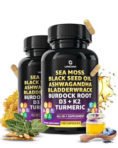 LetaGreen Irish Sea Moss Capsules – 120 Wildcrafted Sea Moss Pills with Black Seed Oil LetaGreen buy supplements canada