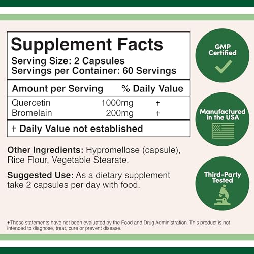 Quercetin with Bromelain - 120 Count (1,200mg Servings) Immune Health Capsules Double Wood Supplements buy supplements canada