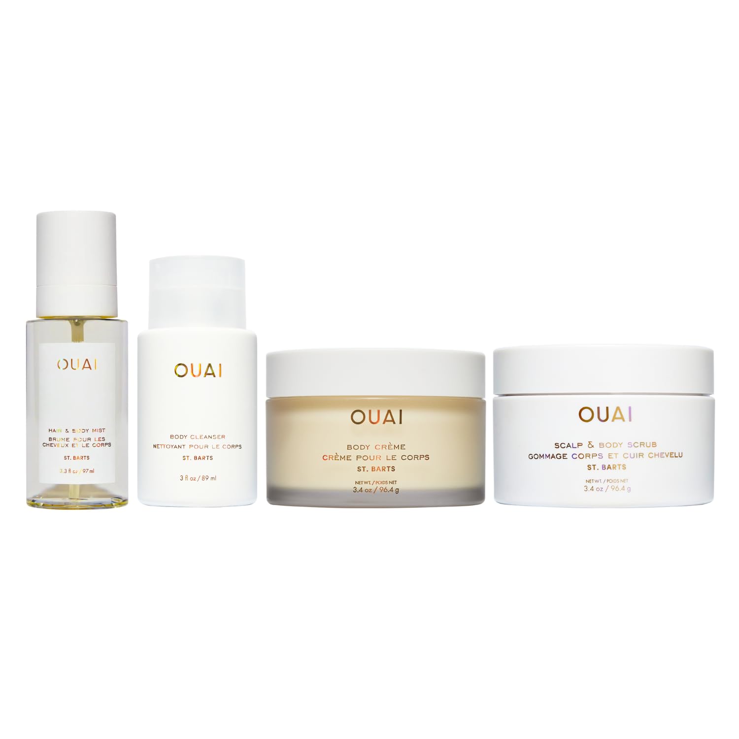 OUAI St. Barts Travel Bundle - Includes Travel Size Scalp & Body Scrub, Foaming Shower Gel, Hydrating Cream, and Hair & Body Mist (4 Count, 3.4 Oz/3.4 Oz/3 Oz/3.3 Oz) OUAI buy supplements canada