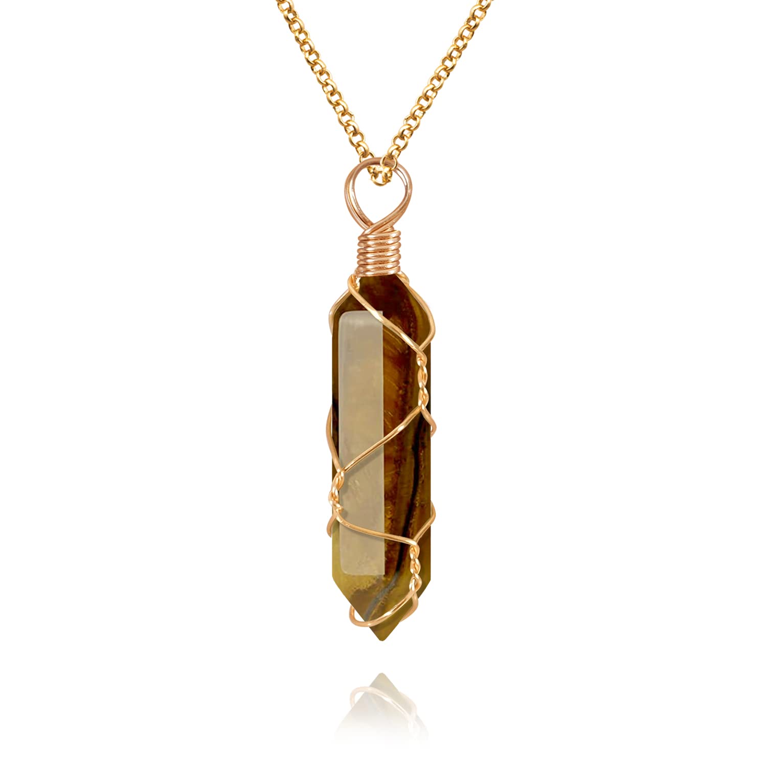 VIBILIA Healing Crystal Necklace Wire Wrapped Natural Tigerite Stone Point Pendant Necklace Hexagonal VIBILIA buy supplements canada