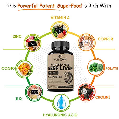 Grass Fed Desiccated Beef Liver Capsules (180 Pills, 750mg Each) - Natural Iron, Vitamin A Wholesome Wellness buy supplements canada
