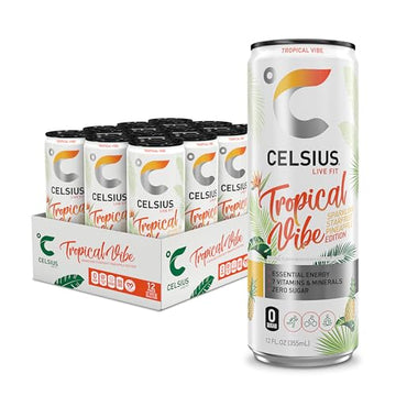 CELSIUS Sparkling Tropical Vibe, Functional Essential Energy Drink 12 Fl Oz (Pack of 12) CELSIUS buy supplements canada
