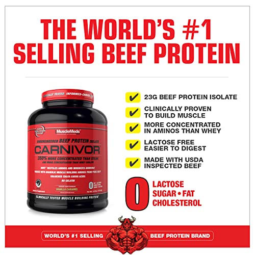 MuscleMeds Carnivor Bioengineered Beef Protein Isolate, Vanilla Caramel, 3.9 Pound MuscleMeds buy supplements canada