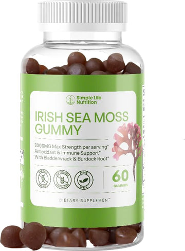 Simple Life Nutrition Organic Irish Sea Moss Gummies - Burdock Root and Bladderwrack Natural Blend - Immune System Gut Cleanse & Thyroid Supplement - Skin and Nail Health - 60CT Simple Life Nutrition buy supplements canada