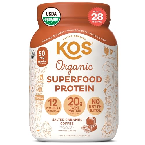 KOS Organic Vegan Protein Powder with 50mg Caffeine, Salted Caramel Coffee KOS buy supplements canada