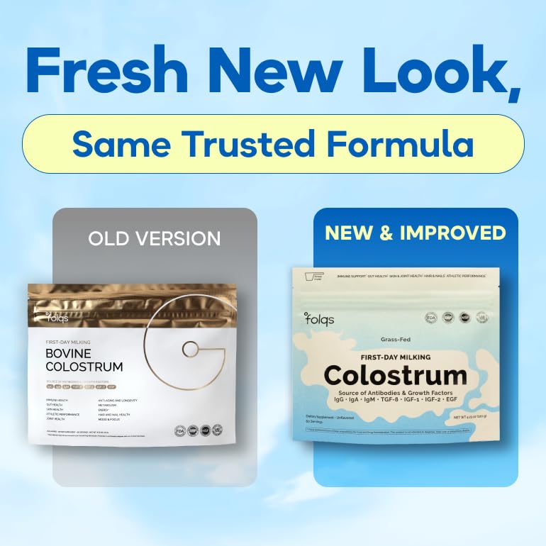 Folqs Bovine Colostrum Powder – First-Day Milking for Immune & Gut Support – 60 Servings – Supports Skin & Tissue Health – Made in USA - Amino Acids, Vitamins, Minerals – Kosher - Sustainably Sourced Folqs buy supplements canada