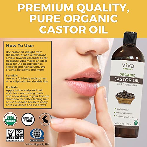 Viva Naturals Organic Castor Oil, 16 fl oz - Cold Pressed Castor Oil for Skin, Hair and Lashes - Traditionally Viva Naturals buy supplements canada