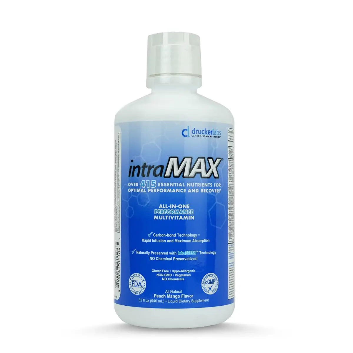 Drucker Labs - intraMAX Organic Liquid Multivitamin, Non GMO, Dairy Free, Gluten Free, Magnesium, Vitamin D, C and E, Zinc (32 oz., Peach Mango) Drucker Labs buy supplements canada