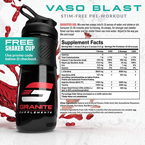 Granite Vaso Blast Advanced 'Stim-Free' Pre-Workout | Supports Vasodialation, NO Conversion Granite Supplements buy supplements canada