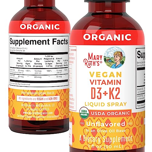 MaryRuth's Organic D3 + K2 Spray for Adults & Kids for Bone Health | Vitamin D3 as Cholecalciferol | Vitamin K2 | Immunity | Mineral Absorption | Heart Health | Vegan | Non-GMO | Gluten Free | 1 Fl Oz MARYRUTH'S buy supplements canada