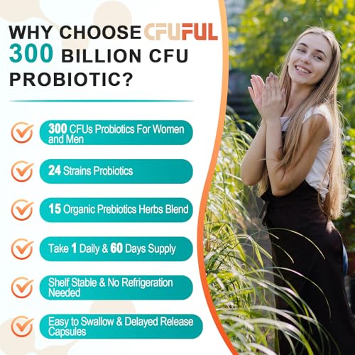 Probiotics for Women & Men - 300 Billion CFU & 24 Strains Probiotic with 15 Organic Herbs Cfuful buy supplements canada