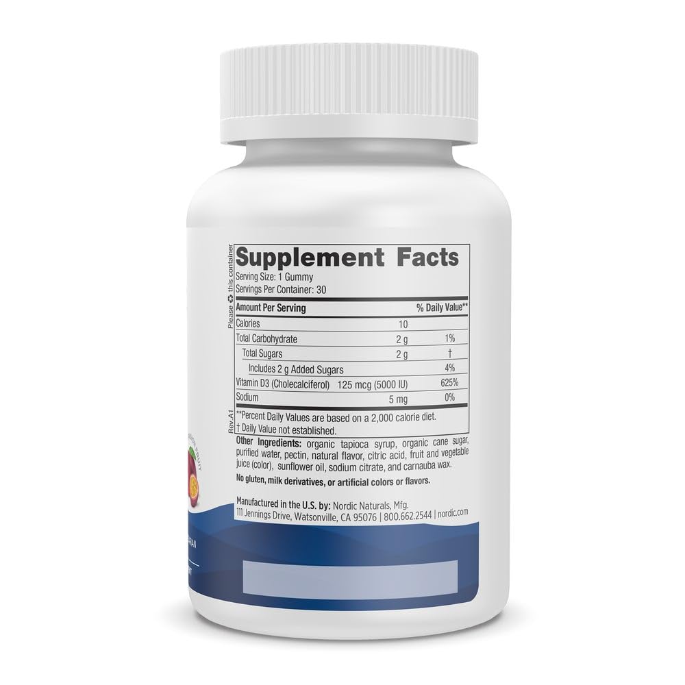 Nordic Naturals Vitamin D3 5000 Gummies, Passion Fruit - 30 Gummies - Support for Healthy Bones, Mood, & Immune System - Vegetarian - Non-GMO - 30 Servings Nordic Naturals buy supplements canada