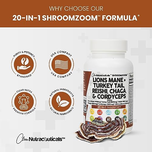 Lions Mane 3000mg 20in1 Mushroom Supplement with Turkey Tail 2000mg Clean Nutraceuticals buy supplements canada