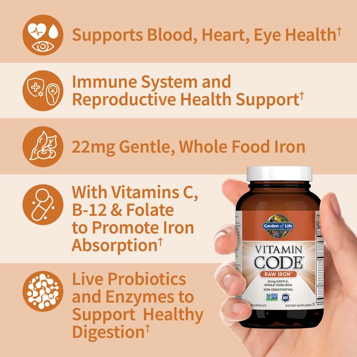 Garden of Life Vitamin Code Raw Iron Supplement - 30 Vegan Capsules, 22mg Once Daily Iron, Vitamins C, B12, Folate, Fruit, Veggies & Probiotics, Iron Supplements for Women Garden of Life buy supplements canada