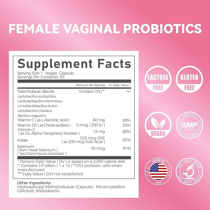 Gynable Vaginal Probiotics for Women Odor & Itch Support, Urinary | pH Balance, Female Probiotics 10 Billion CFU Lactobacillus Probiotics Blend,Selenium-Vitamin C/E/D3 Promote Immune Health,60 Count Vevoec buy supplements canada