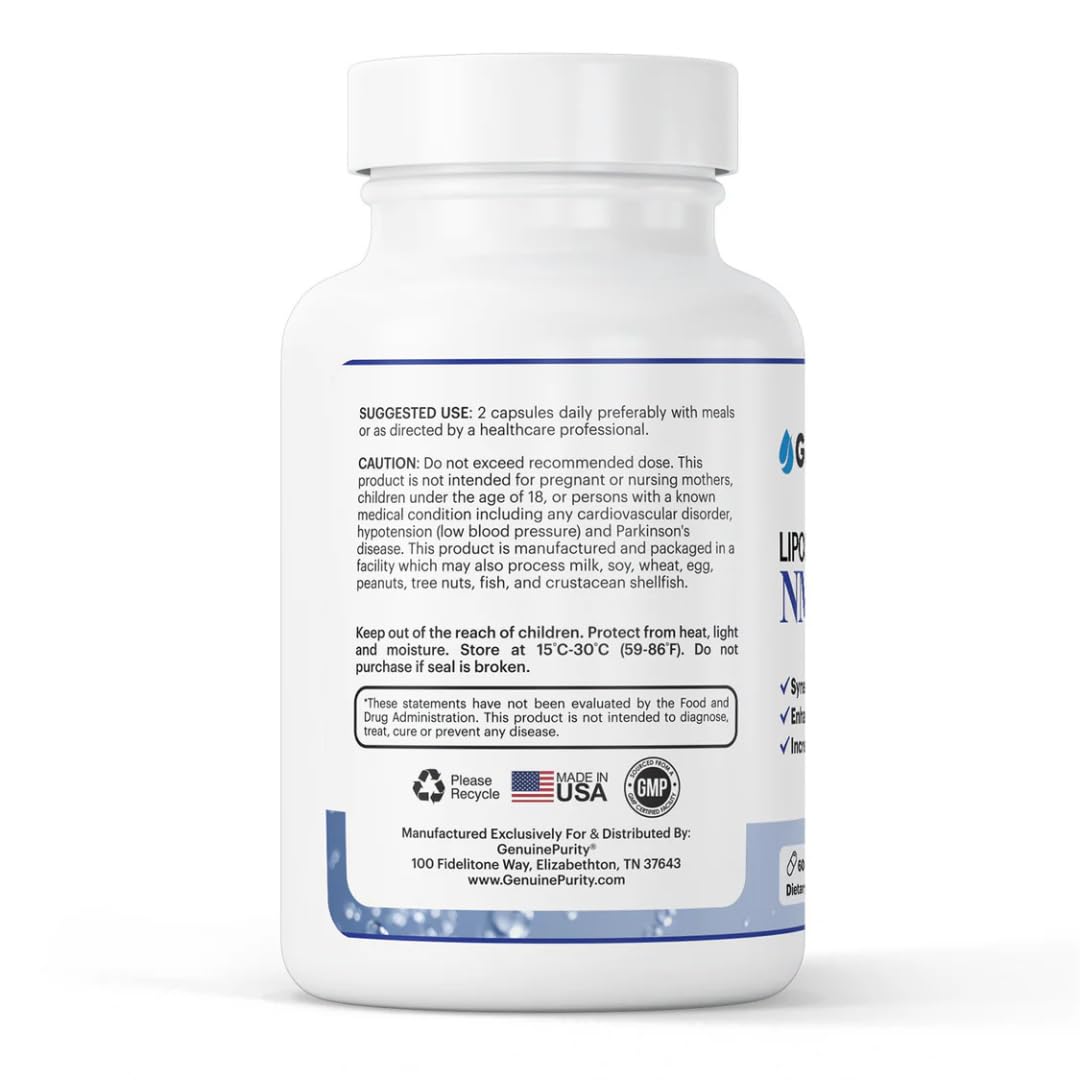 GenuinePurity - Liposomal NMN + NR Supplement - 60 Vegan Capsules to Support Cellular Health, Energy & NAD+ Levels - USA Made, Non-GMO, Gluten Free GenuinePurity buy supplements canada