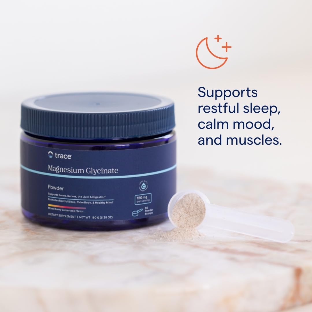 Trace Minerals Magnesium Glycinate Powder - Daily Magnesium Powder for Sleep Support - Calming Bedtime Drink - Natural & Gentle - Mixed Berry Lemonade - 180g (60 Servings) Trace Minerals buy supplements canada