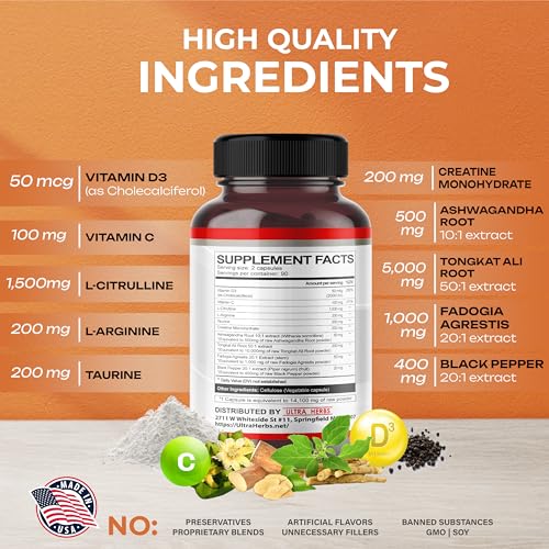 L-Citrulline 14,100 mg 11 in 1 with L-Arginine + Taurine, Ashwagandha, Creatine, Tongkat Ali ULTRA HERBS buy supplements canada