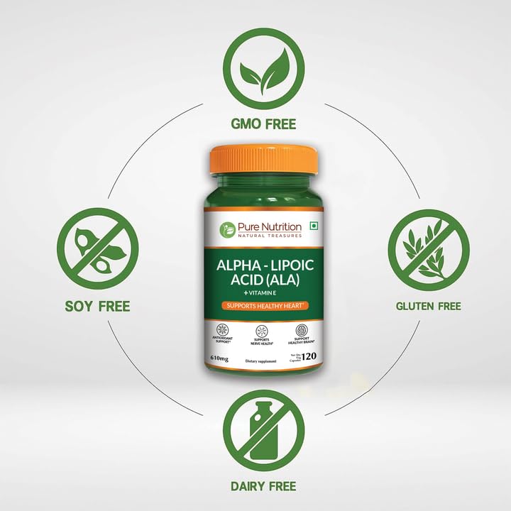 Pure Nutrition Alpha Lipoic Acid 600mg + Vitamin E | 120 Caps | Powerful Antioxidant to Support Nerve & Heart Health*. | Non-GMO PURE NUTRITION NATURAL TREASURES buy supplements canada