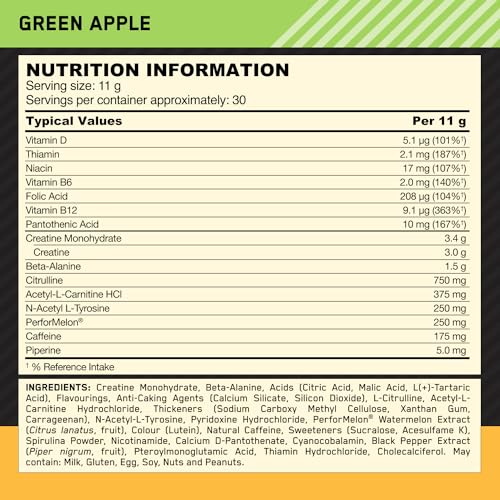 Optimum Nutrition Gold Standard Pre Workout Green Apple Flavoured Powder, 330g Optimum Nutrition buy supplements canada